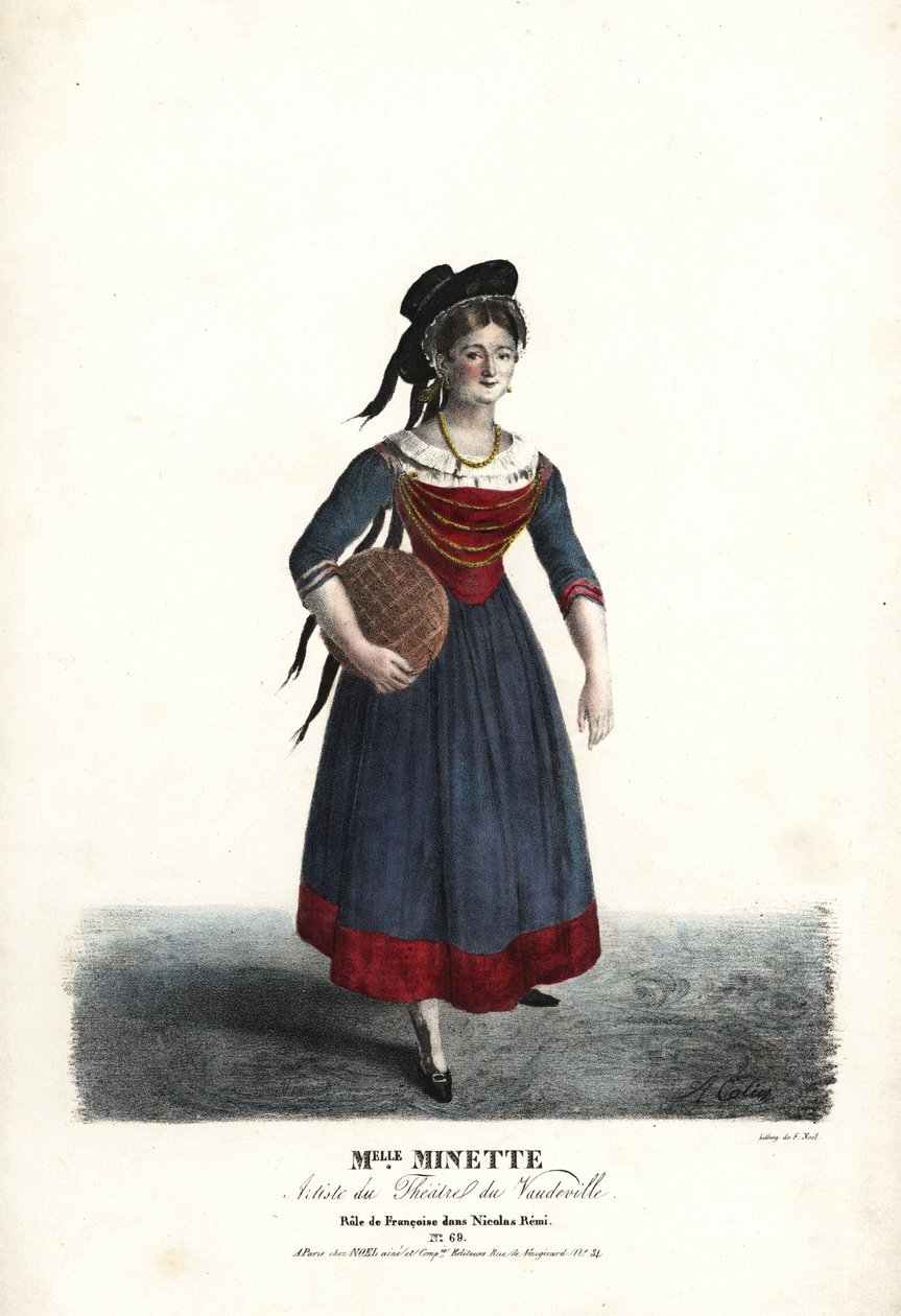 Actrice Mademoiselle Minette of Jeanne-Marie-Francoise Menestrier als Francoise in Nicolas Remi door Sewrin, Theatre du Vaudeville door Alexandre Marie Colin