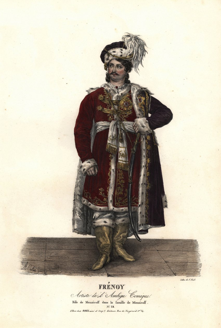 Jean Audeville Fresnoy als Menzicoff in La Famille de Menzicoff door J-J-M Duperche, Ambigu Comique door Alexandre Marie Colin
