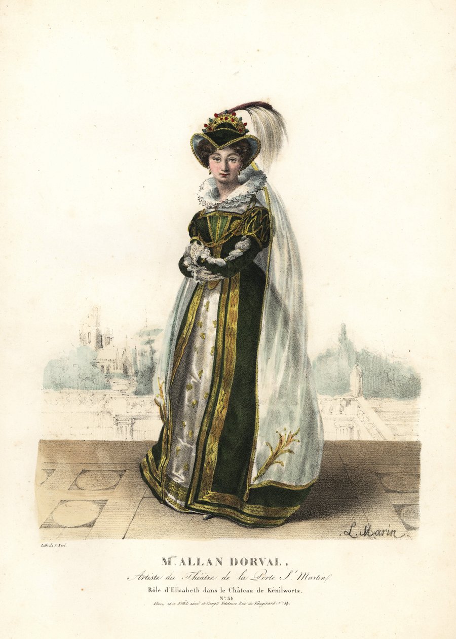 Marie Dorval of Madame Allan Dorval als koningin Elisabeth in Le Chateau de Kenilworth door Alexandre Marie Colin