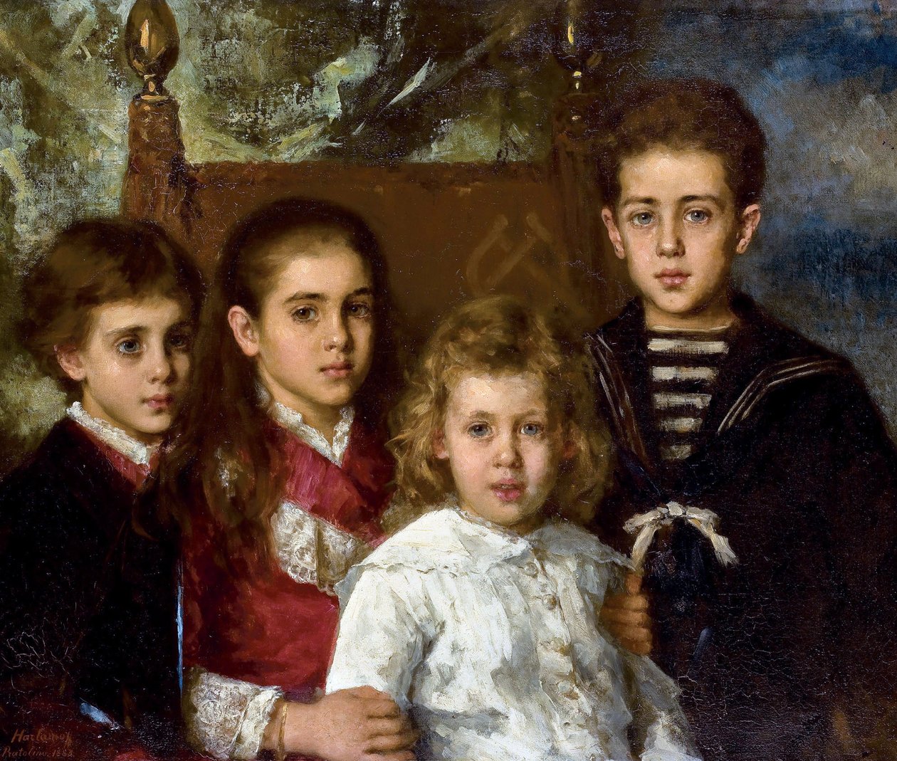Portret van de kinderen van Paul Pavlovich Demidoff, 2e Prins van San Donato: Aurore Anatol, Maria en Pavel door Alexei Alexevich Harlamoff