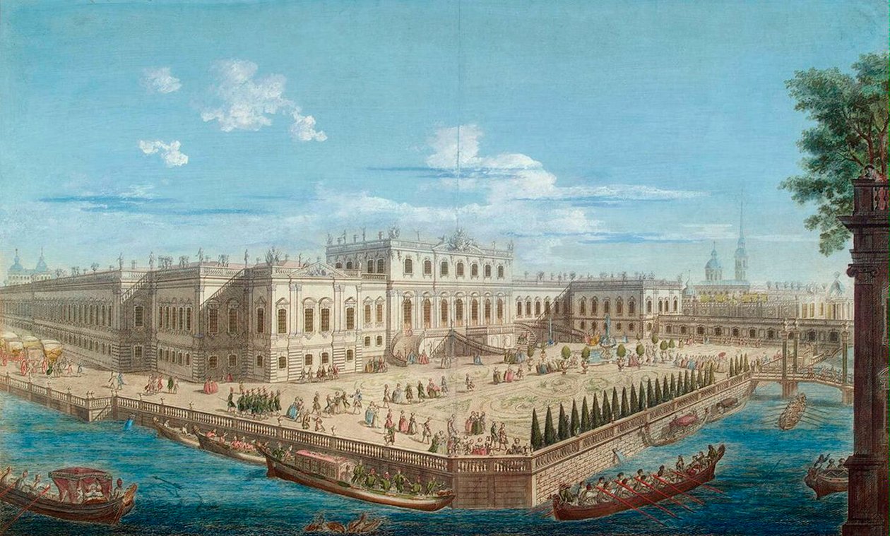 Zicht op het Zomerpaleis van Keizerin Elizabeth aan de Fontanka-rivier in Sint-Petersburg, 1753 door Alexei Angileevich Grekov