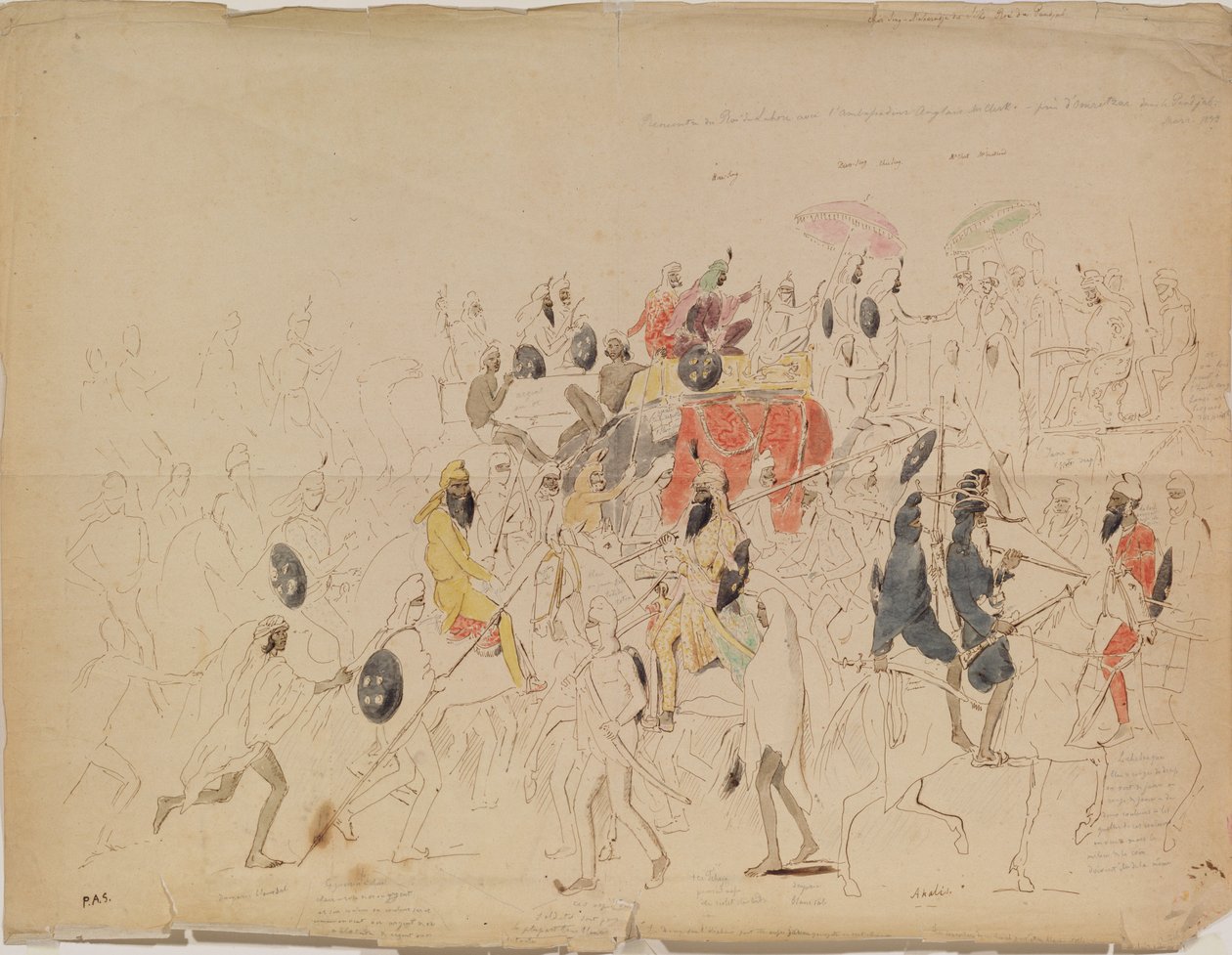 Ontmoeting van Maharaja Sher Singh van Punjab en Britse ambassadeur Clark in 1842, 1842 door Alexei Dmitriyevich Saltykov