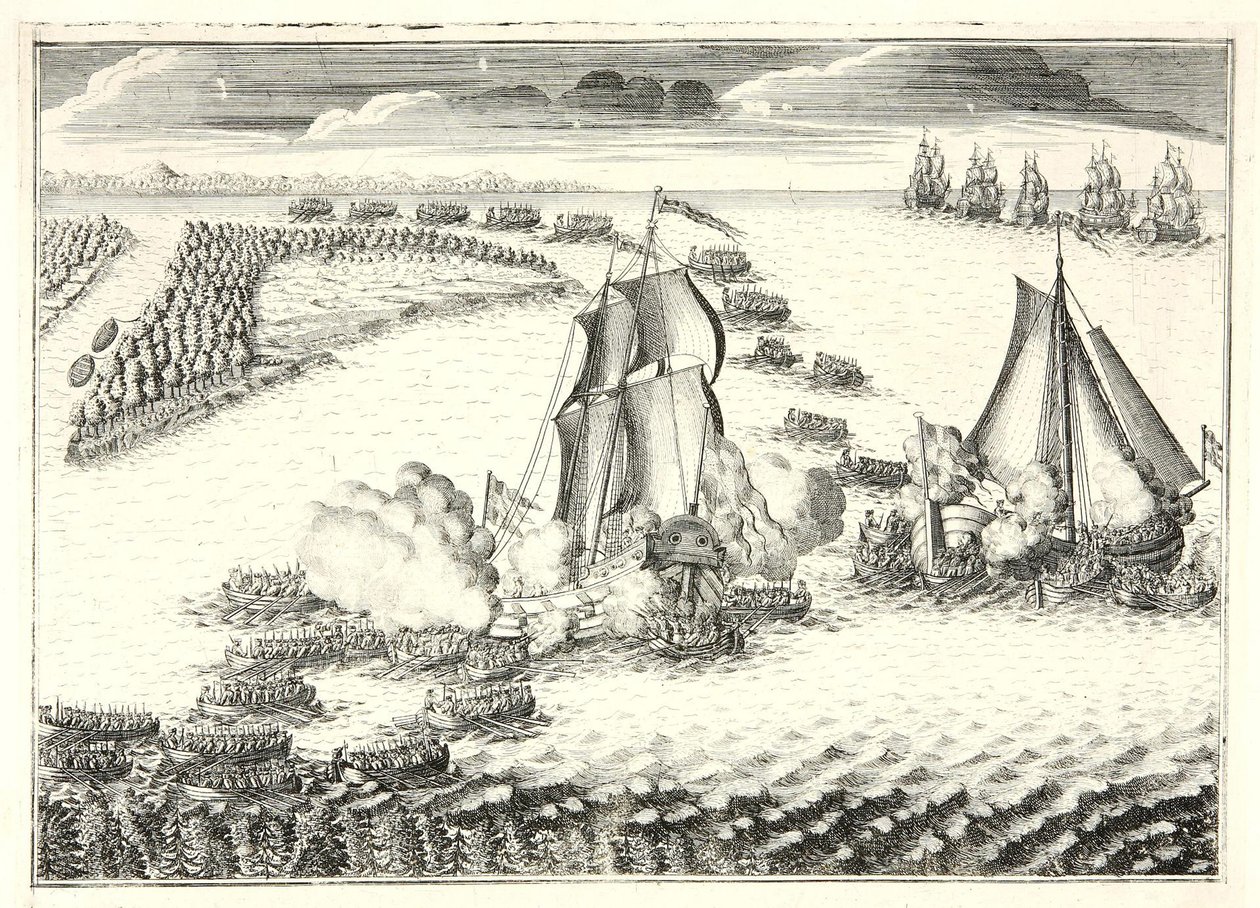 De slag bij de monding van de Neva op 18 mei 1703, 1720s door Alexei Fyodorovich Zubov