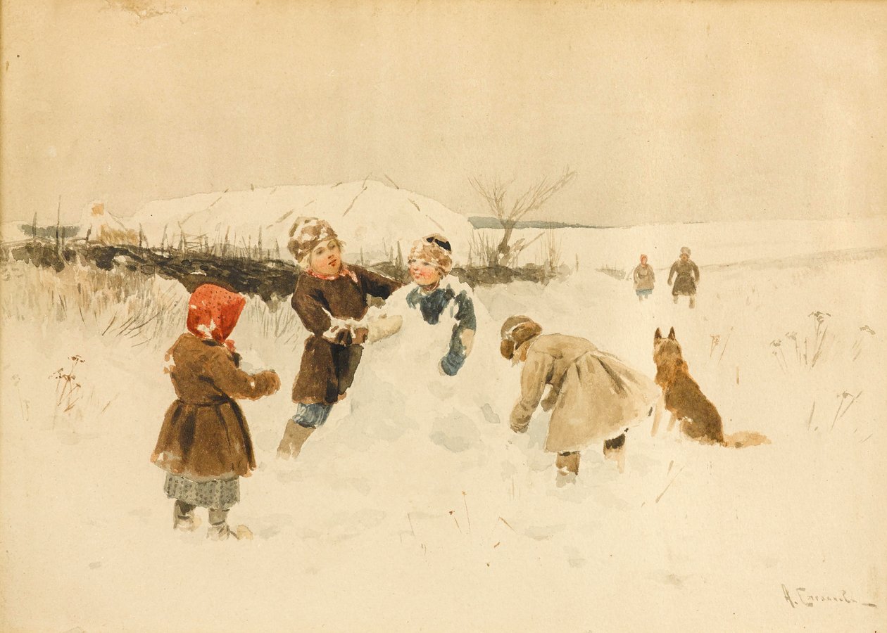 Een Sneeuwpop Maken, 1891 door Alexei Stepanovich Stepanov