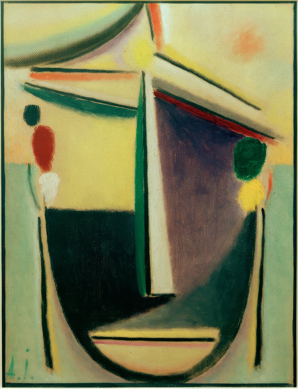 Abstract hoofd: zwart-geel-violet door Alexej von Jawlensky