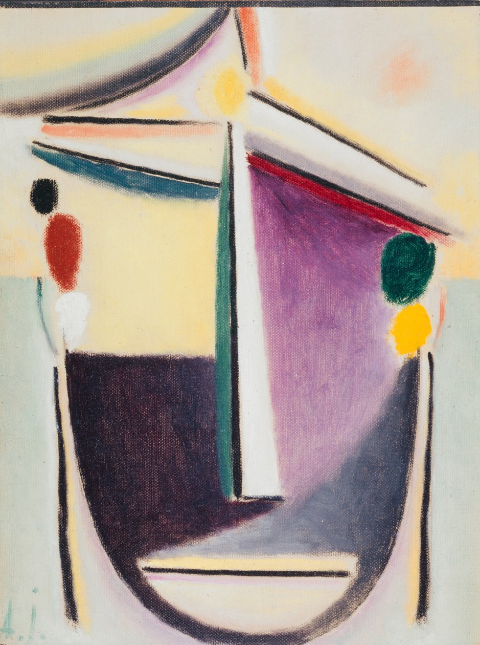 Abstract Hoofd: Zwart-Geel-Paars door Alexej von Jawlensky