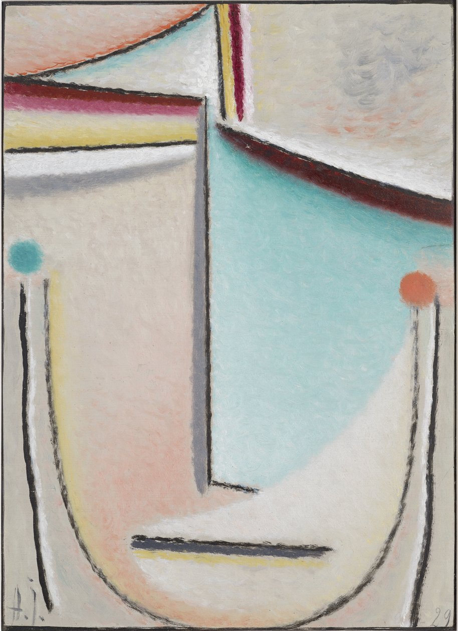 Abstract Hoofd: Roze-Lichtblauw door Alexej von Jawlensky