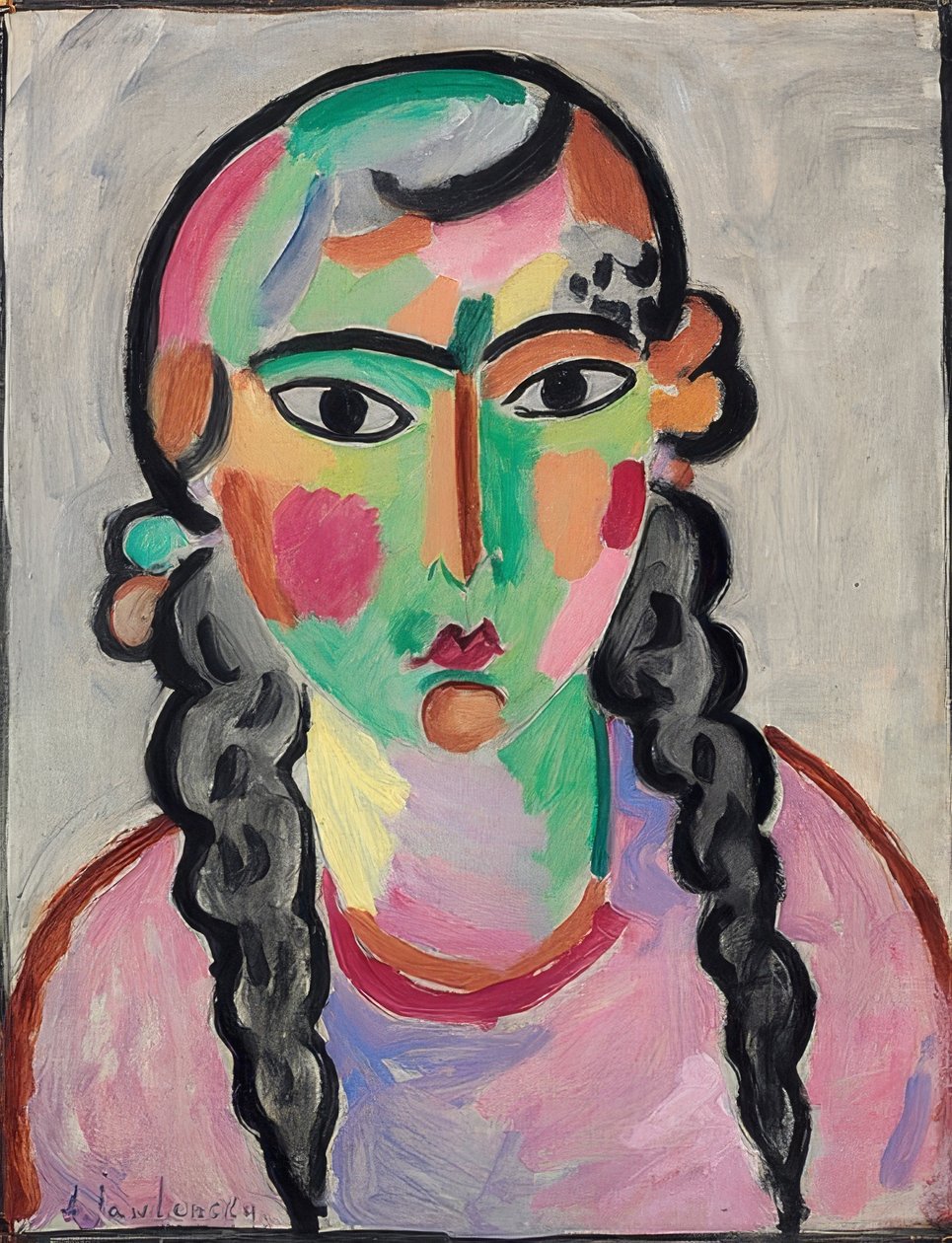 Het bleke meisje met grijze vlechten door Alexej von Jawlensky