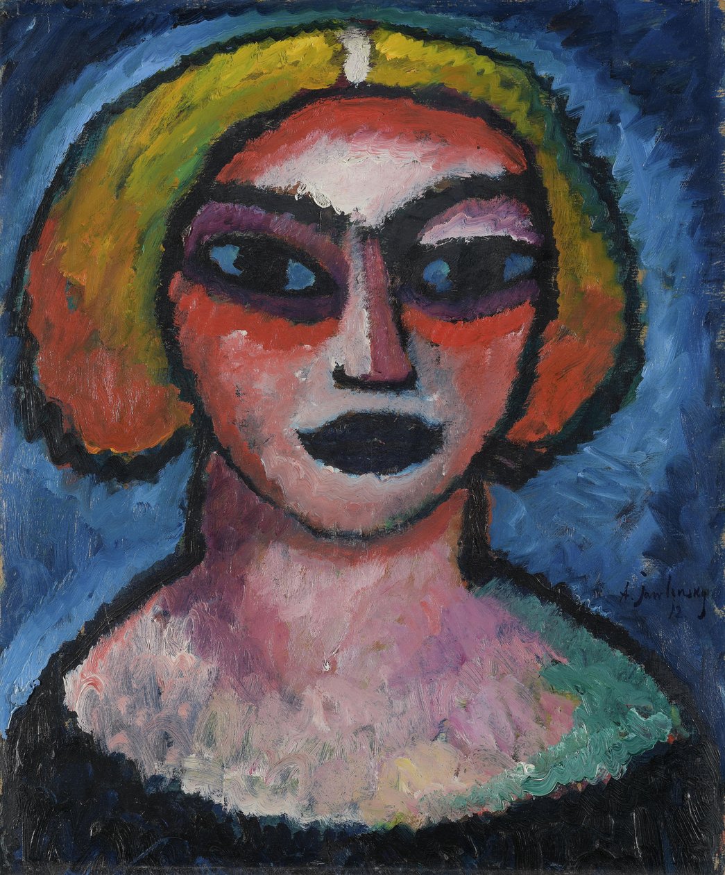 Vrouwenhoofd. Verso: borstbeeld van een man (circa 1910-1912) door Alexej von Jawlensky