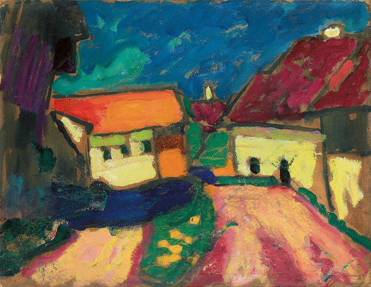 Landschapsstudie, dorpsweg, ca. 1908 door Alexej von Jawlensky