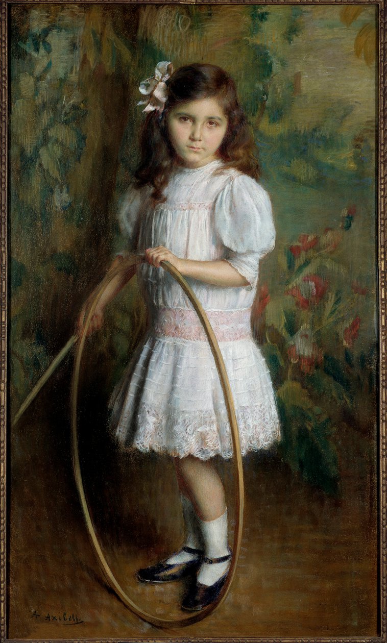 Dochter van de kunstenaar met een hoepel, schilderij door Alexis Axilette (1860-1931), 1909 door Alexis Axilette