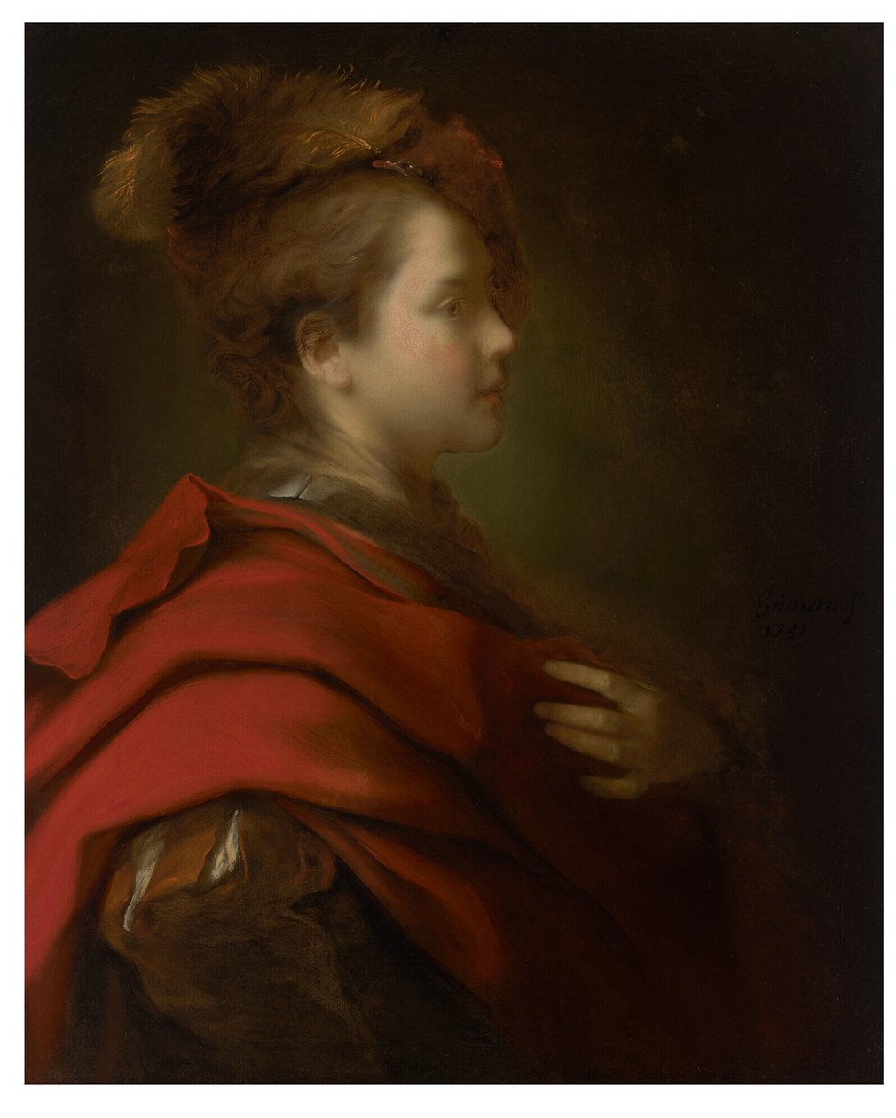 Portret van een jongen, halflang, in profiel, in mooie kleding door Alexis Grimou