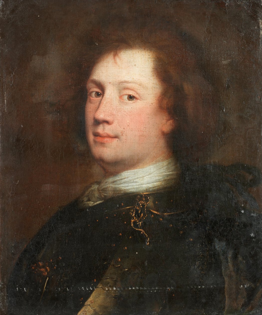 Portret van een man, borstlengte, in een witte cravat en harnas door Alexis Grimou