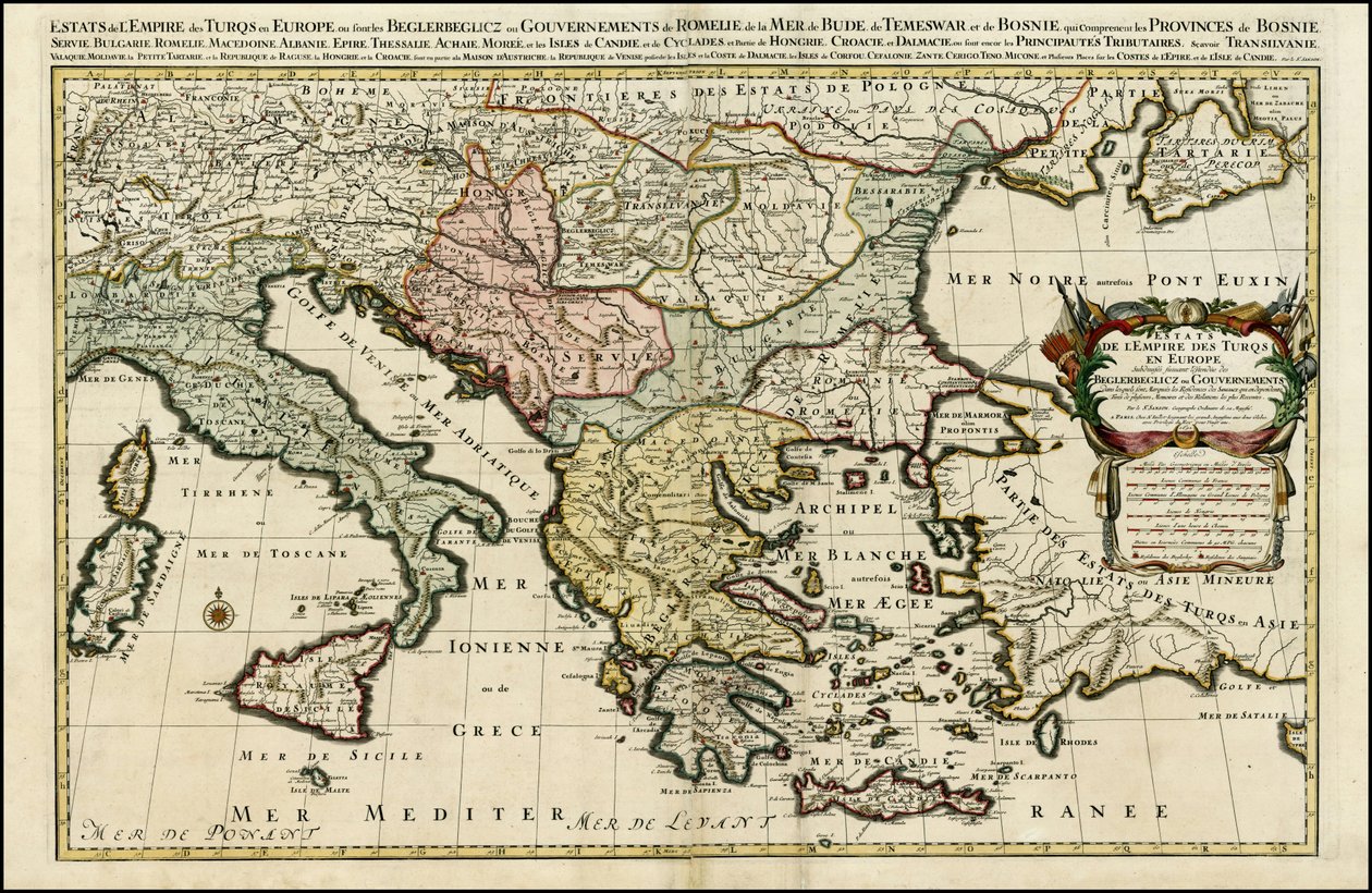1692 kaart van het Turkse Rijk in Europa door Hubert Jaillot door Alexis Hubert Jaillot