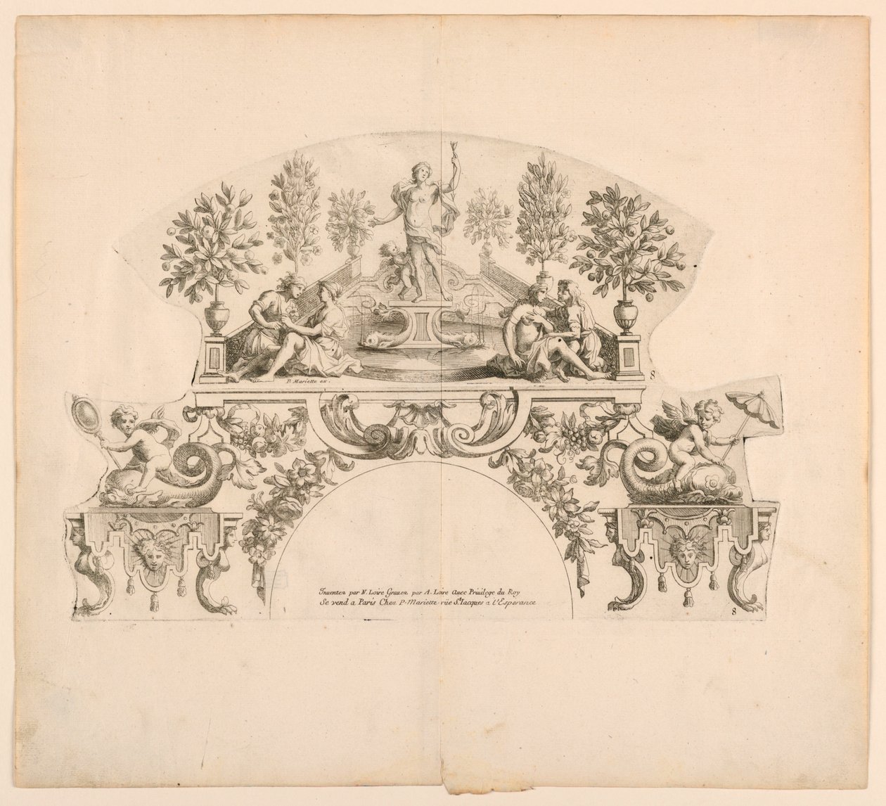 Waaierbladeren, Achtste en negende platen van de set, "Divers Desseins de grands Eventails, Encrans, et autres Ornamens, inventés et gravés par Nicolas Loire" door Alexis Loir