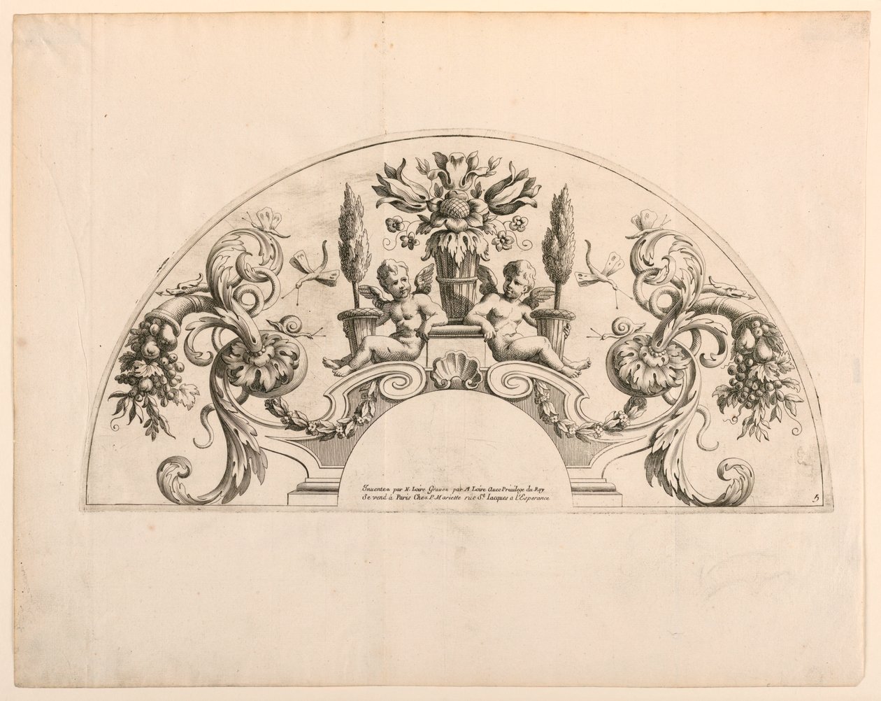 Waaierbladen, vijfde en zesde platen van de set, "Divers Desseins de grands Eventails, Encrans, et autres Ornamens, inventés et gravés par Nicolas Loire" door Alexis Loir