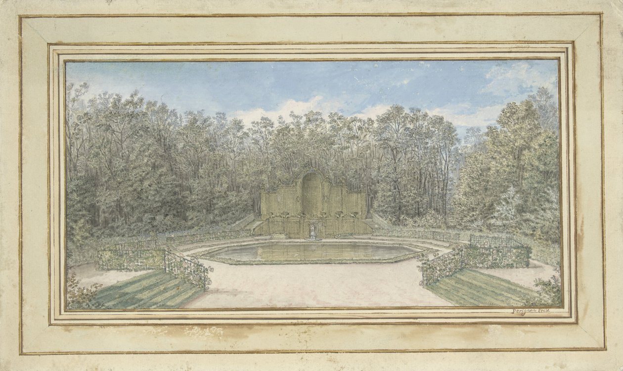 Gezicht op een prieel van latwerk in een park door Alexis Nicolas Pérignon (le vieux)