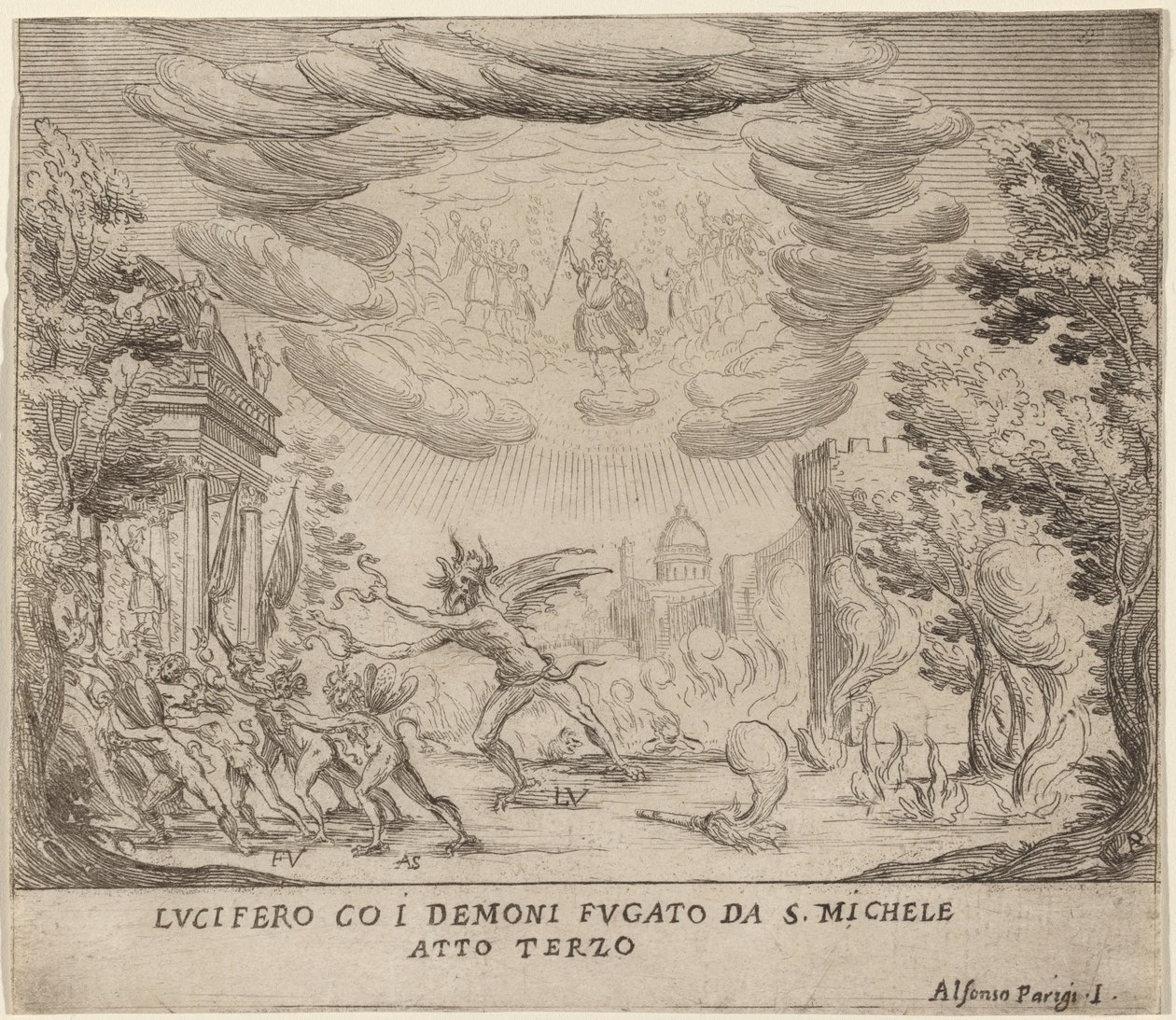 Lucifer en Demonen Vluchten voor Sint-Michiel door Alfonso Parigi II