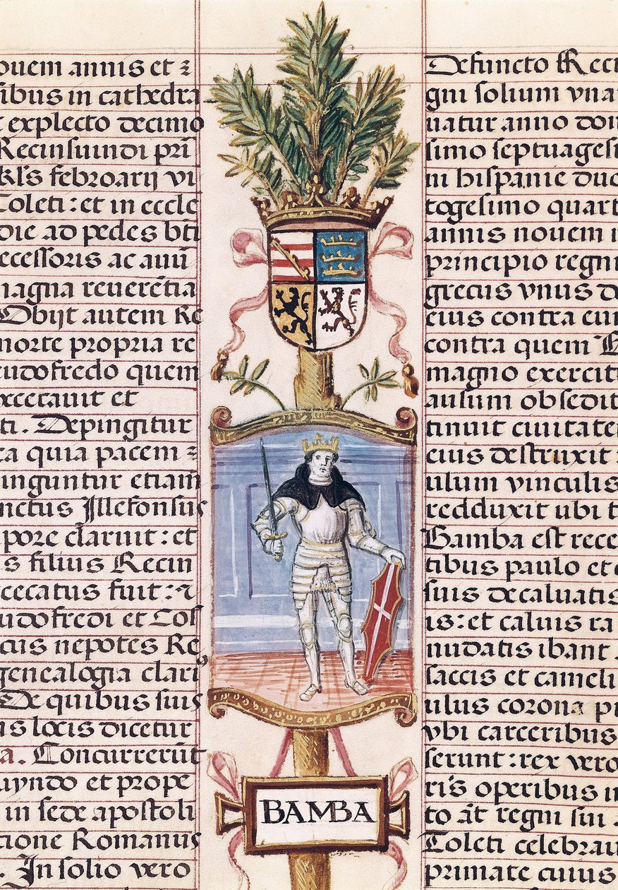 Portret van de Visigotische koning Wamba (overleden 688, Koning van Spanje van 672-680/681) door Alfonso de Cartagena