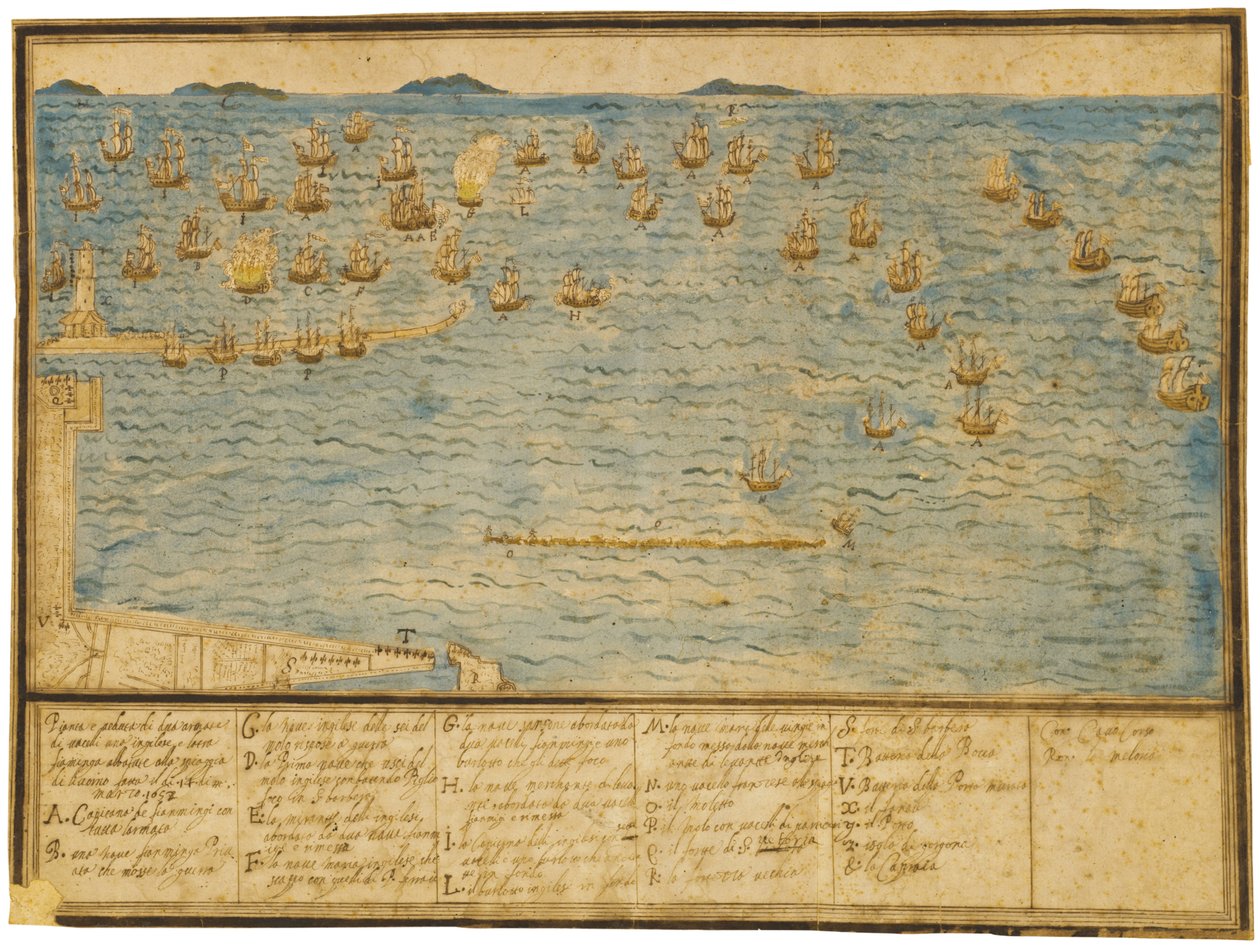 Een topografische weergave van de Slag bij Livorno, c.1653 door Alfonso the Younger Parigi