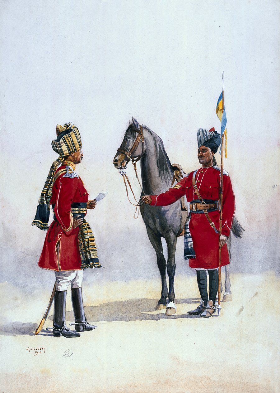 Alwar Lancers, bevelhebber en Chohan Rajput, illustratie voor 