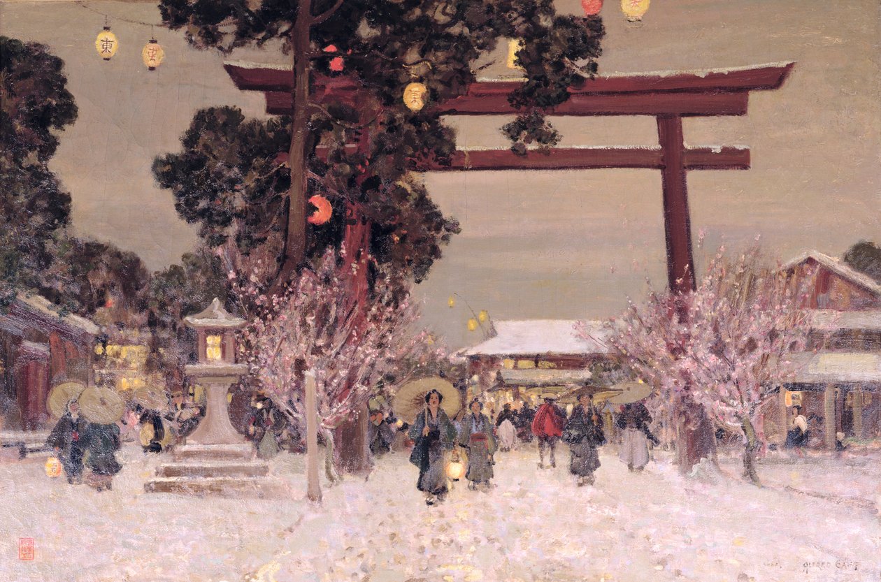 Uitzicht op een Shinto-schrijn door Alfred East