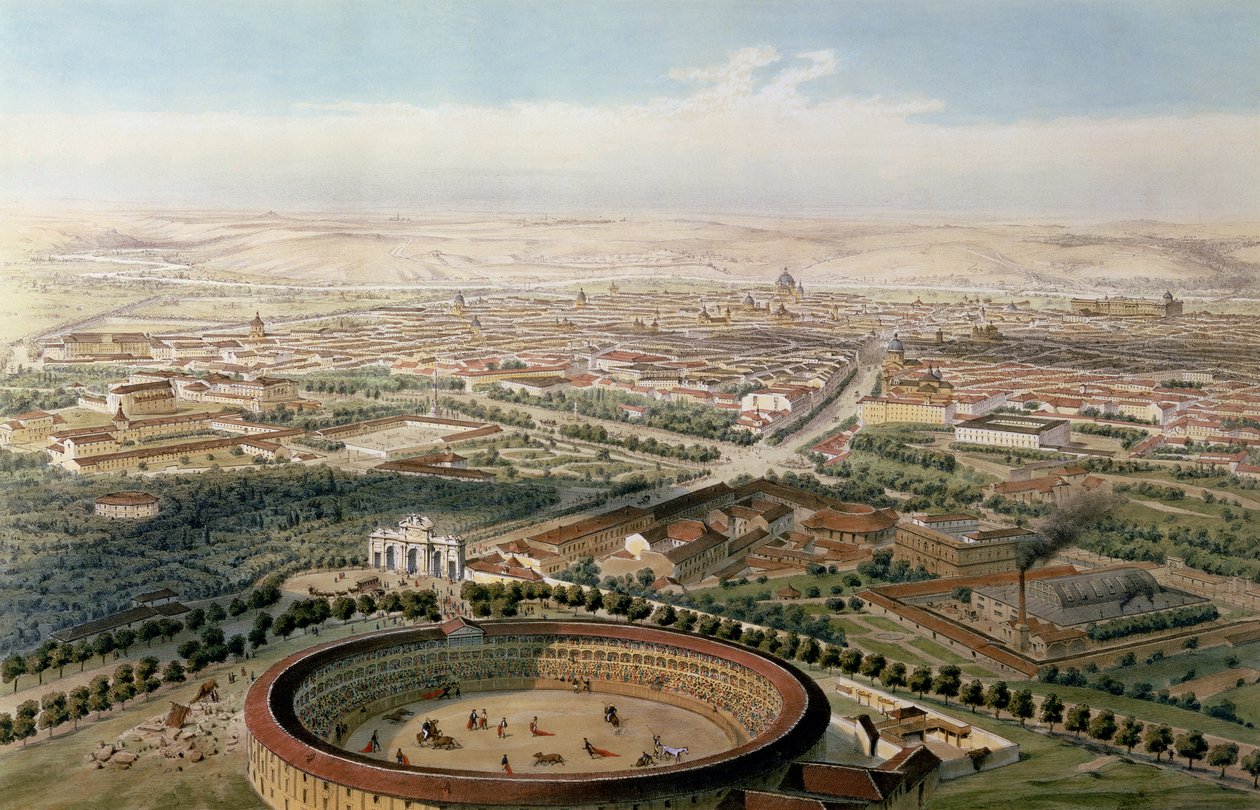 Luchtfoto van Madrid vanaf de Plaza de Toros, 1854 door Alfred Guesdon