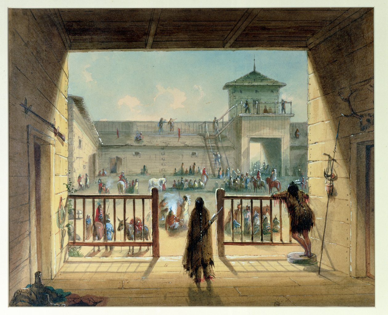 Interieur van Fort Laramie, 1858-60 door Alfred Jacob Miller