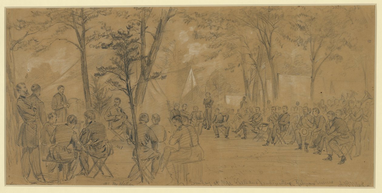 Zondag bij het hoofdkwartier van McClellan door Alfred Rudolph Waud