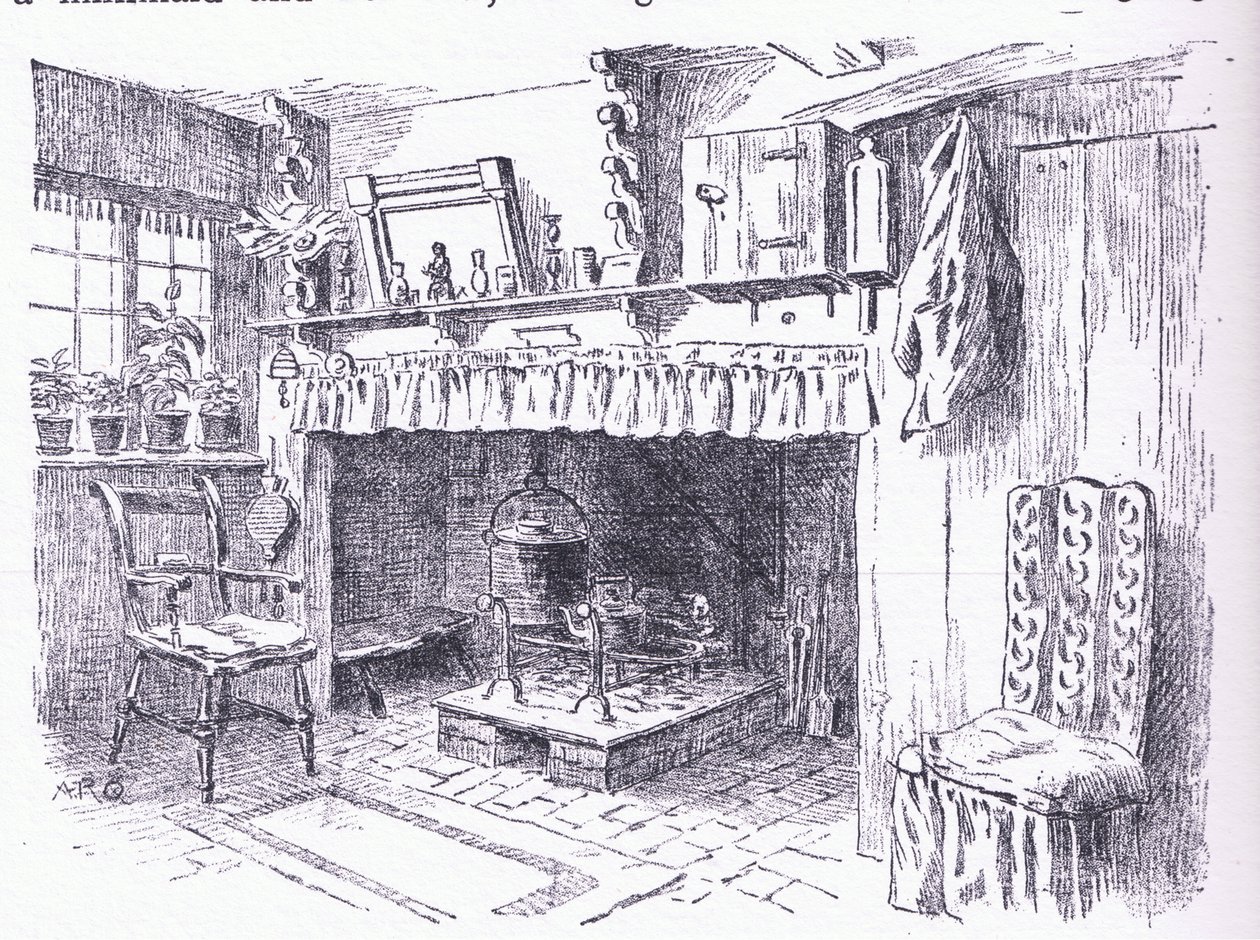 Interieur van een cottage in Surrey, uit The Cottages and the Village Life of Rural England gepubliceerd door Dent & Sons Limited, 1912 door Alfred Robert Quinton
