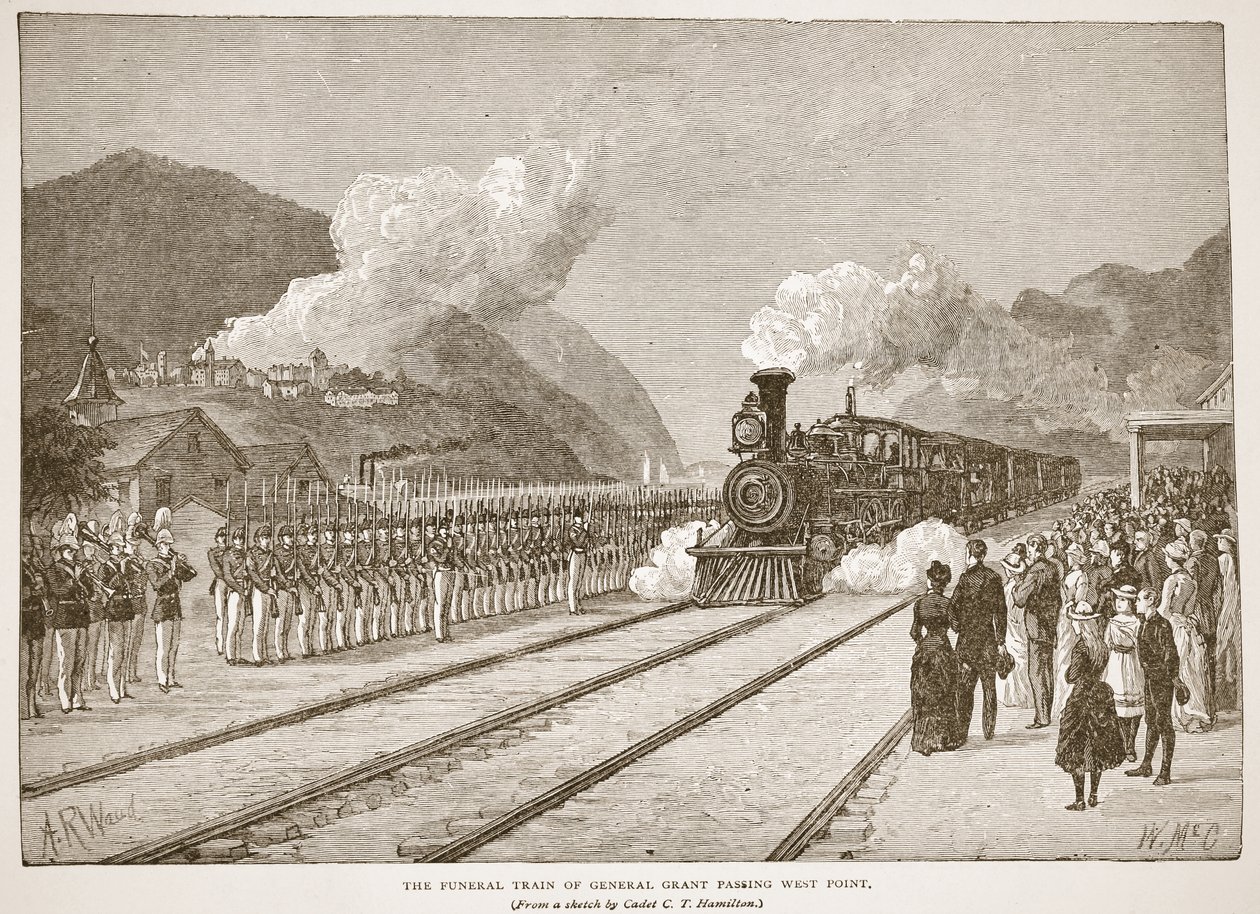 De begrafenistrein van generaal Grant die West Point passeert, uit een boek gepubliceerd 1896 door Alfred Rudolph Waud