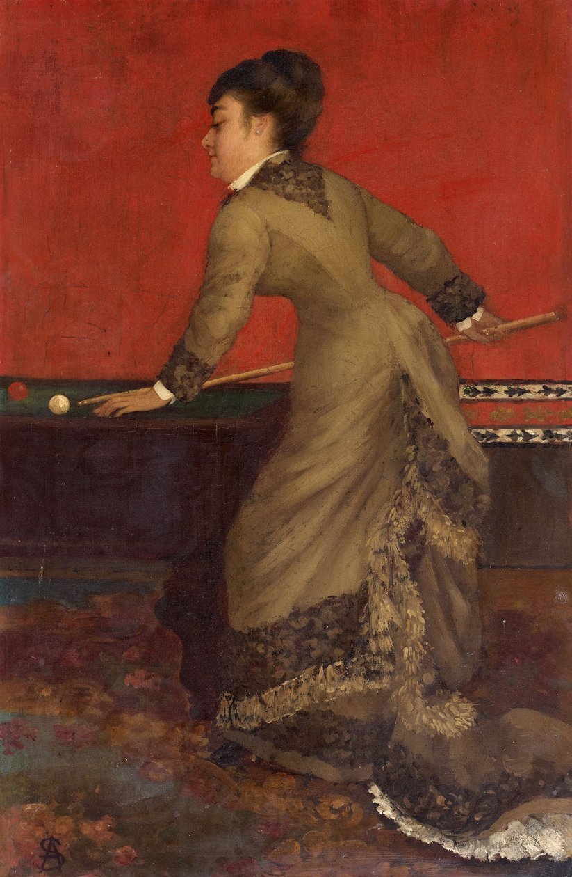 Elegante Vrouw bij de Biljarttafel door Alfred Emile Stevens