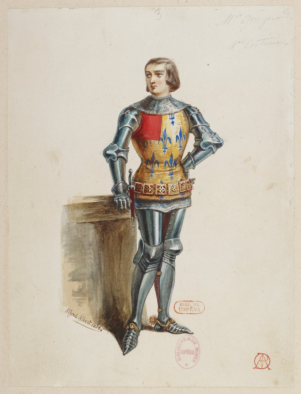 Halévy - La magicienne - kostuummodellen van Alfred Albert - 03. (Réné), M. Gueymard, 1ste kostuum. (Réné), M. Gueymard, 1e kostuum door Alfred Albert