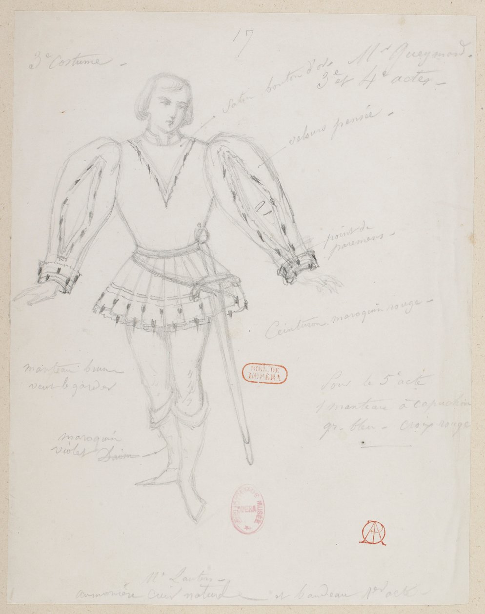 Halévy - La magicienne - kostuummodellen van Alfred Albert - 17 (Réné), M. Gueymard, 3e kostuum, 3e en 4e akte door Alfred Albert