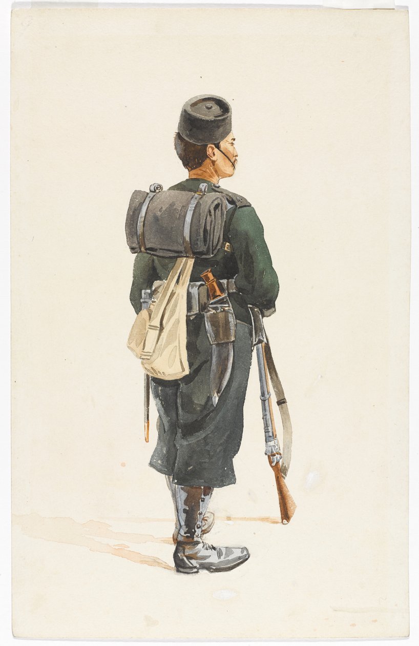 Schutter van het 4e Gurkha-regiment in marsorde, 1890 door Alfred Crowdy Lovett