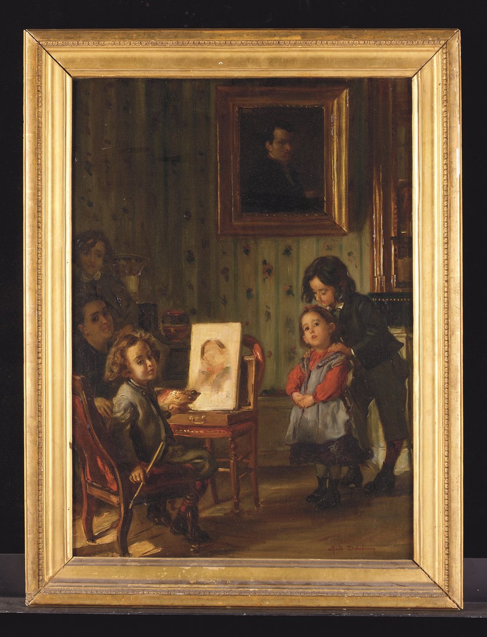 Interieur, de familie van de kunstenaar door Alfred Dehodencq