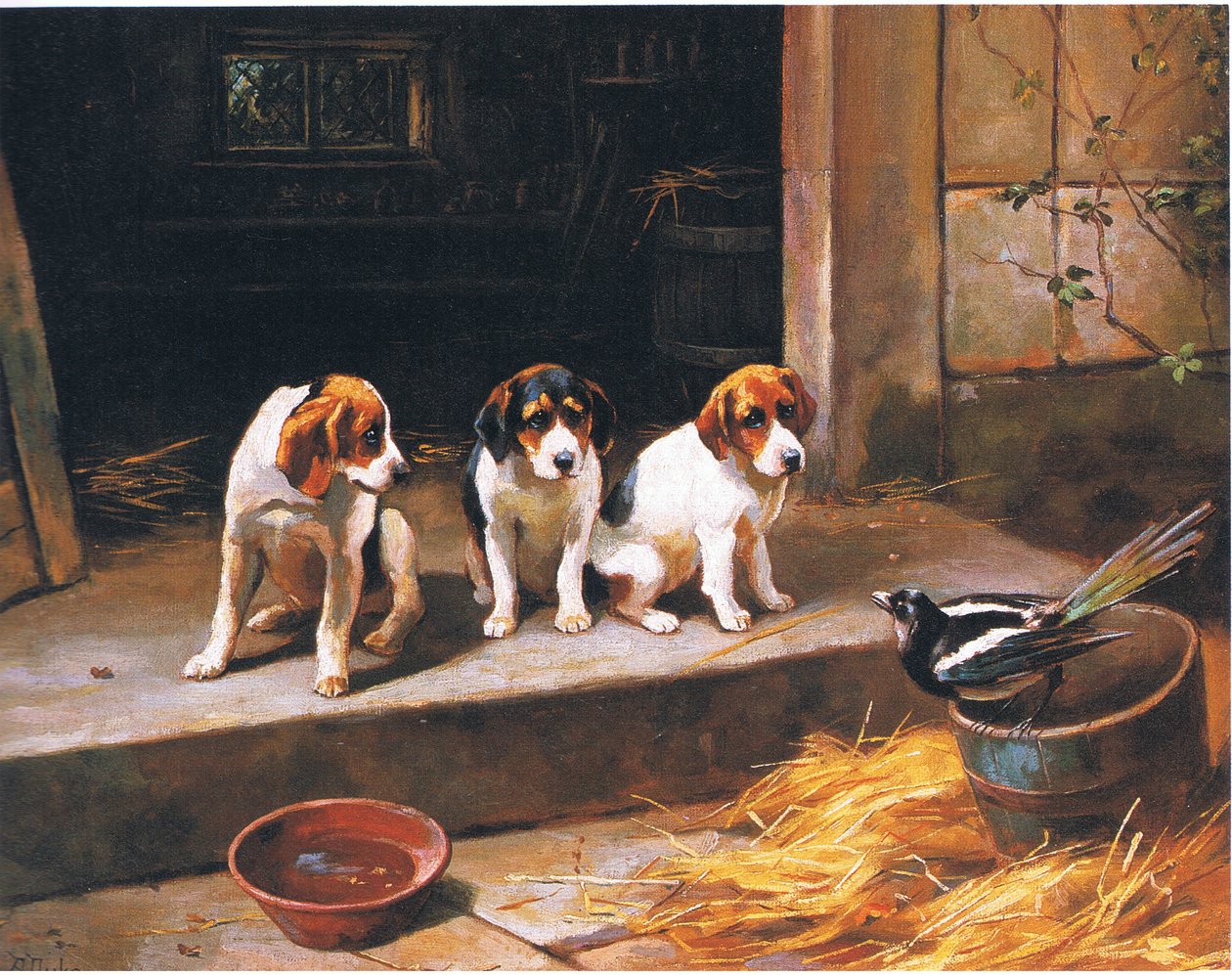 De ongenode gast, uit onbekende bron (kleur litho) door Alfred Duke