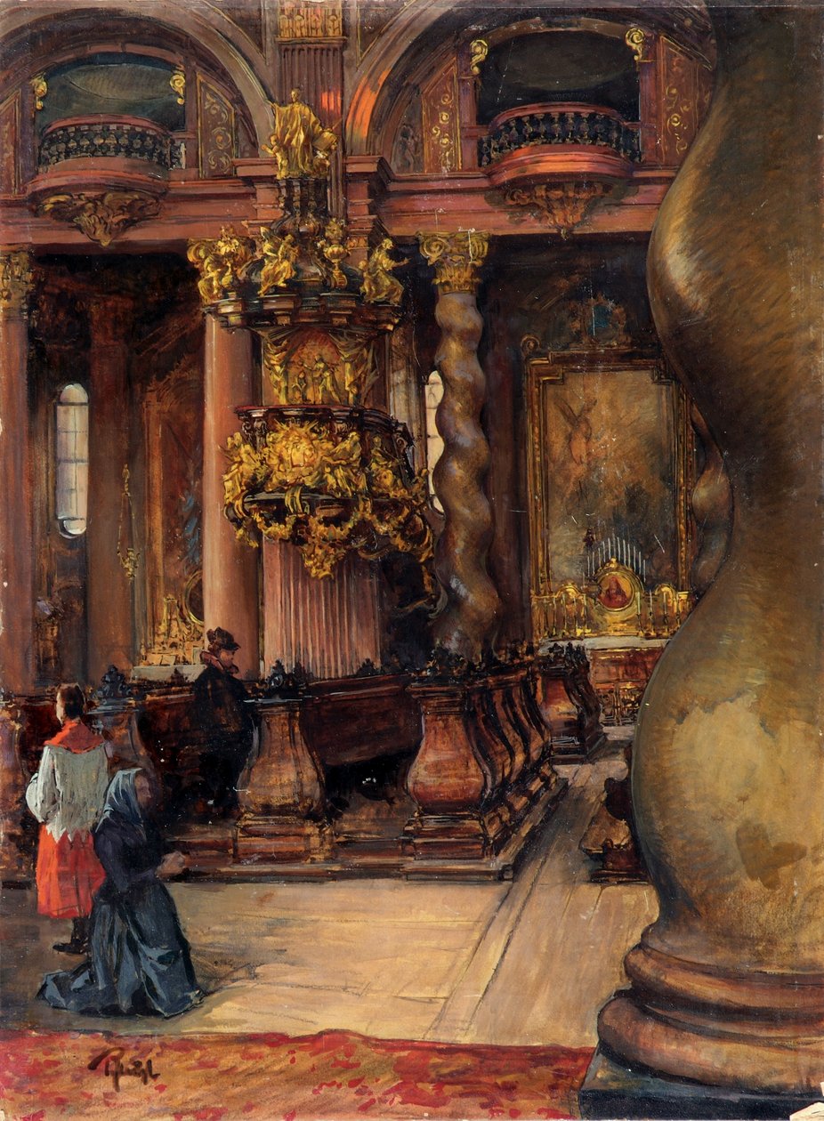 Het interieur van de universiteitskerk in Wenen door Alfred Edler von Pflügl