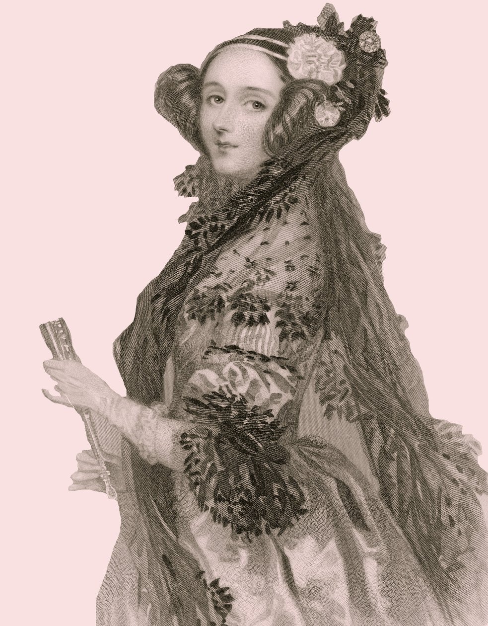 Portret van Augusta Ada King (1815 - 1852), gravin van Lovelace (gravure) door Alfred Edward Chalon
