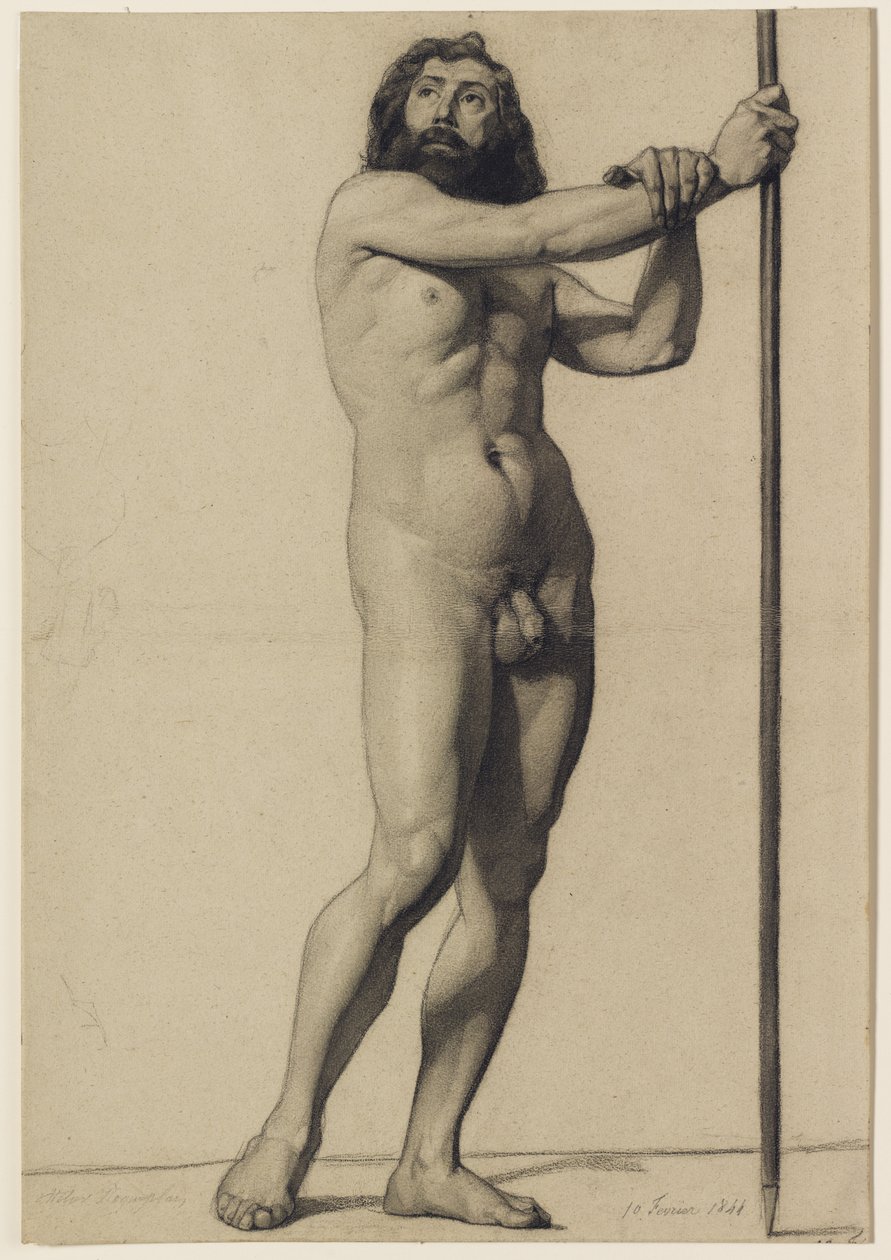 Academische figuurstudie: mannelijk naakt met een staf, 1844 door Alfred Emile Stevens