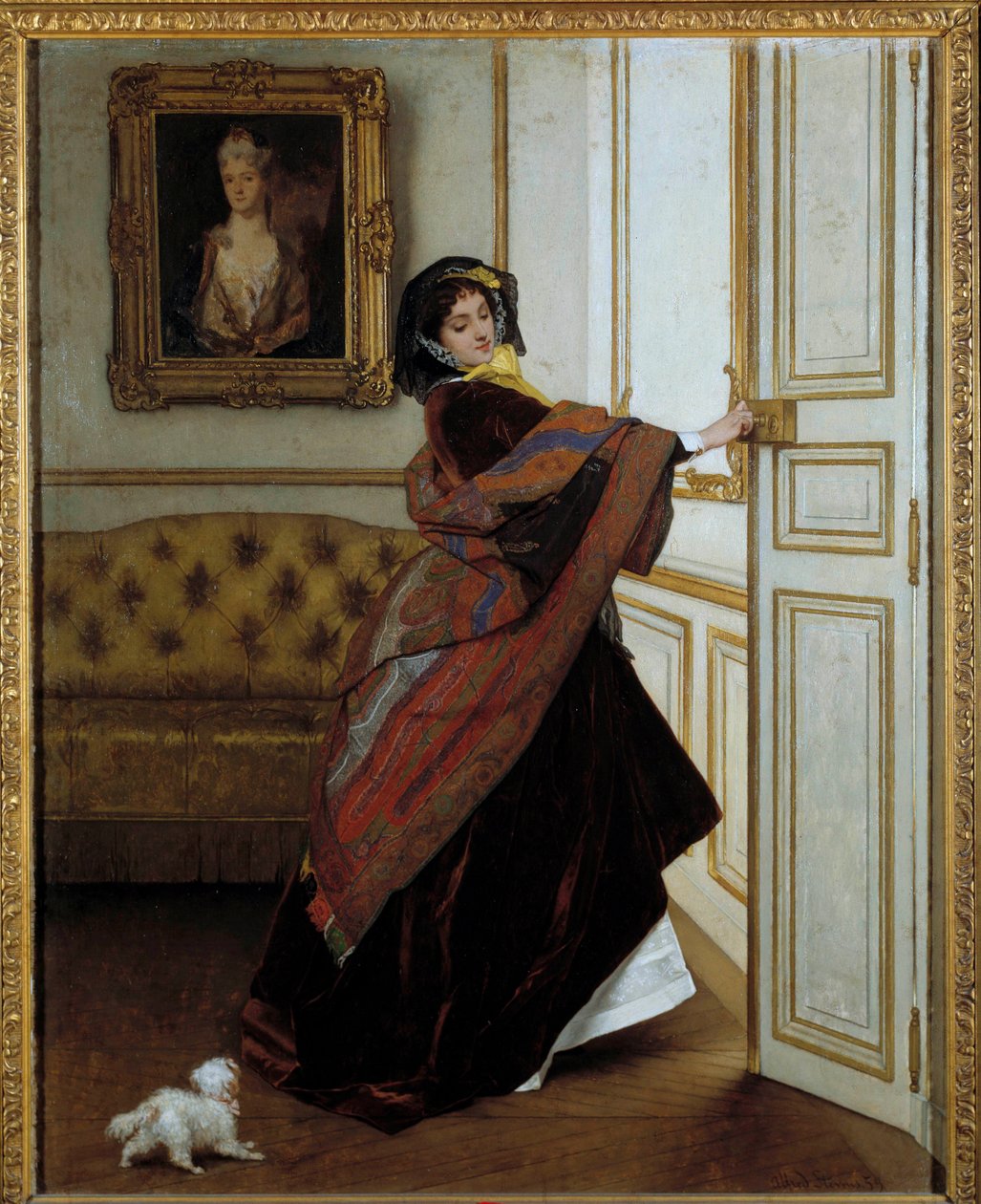 De dame met het hondje door Alfred Emile Stevens