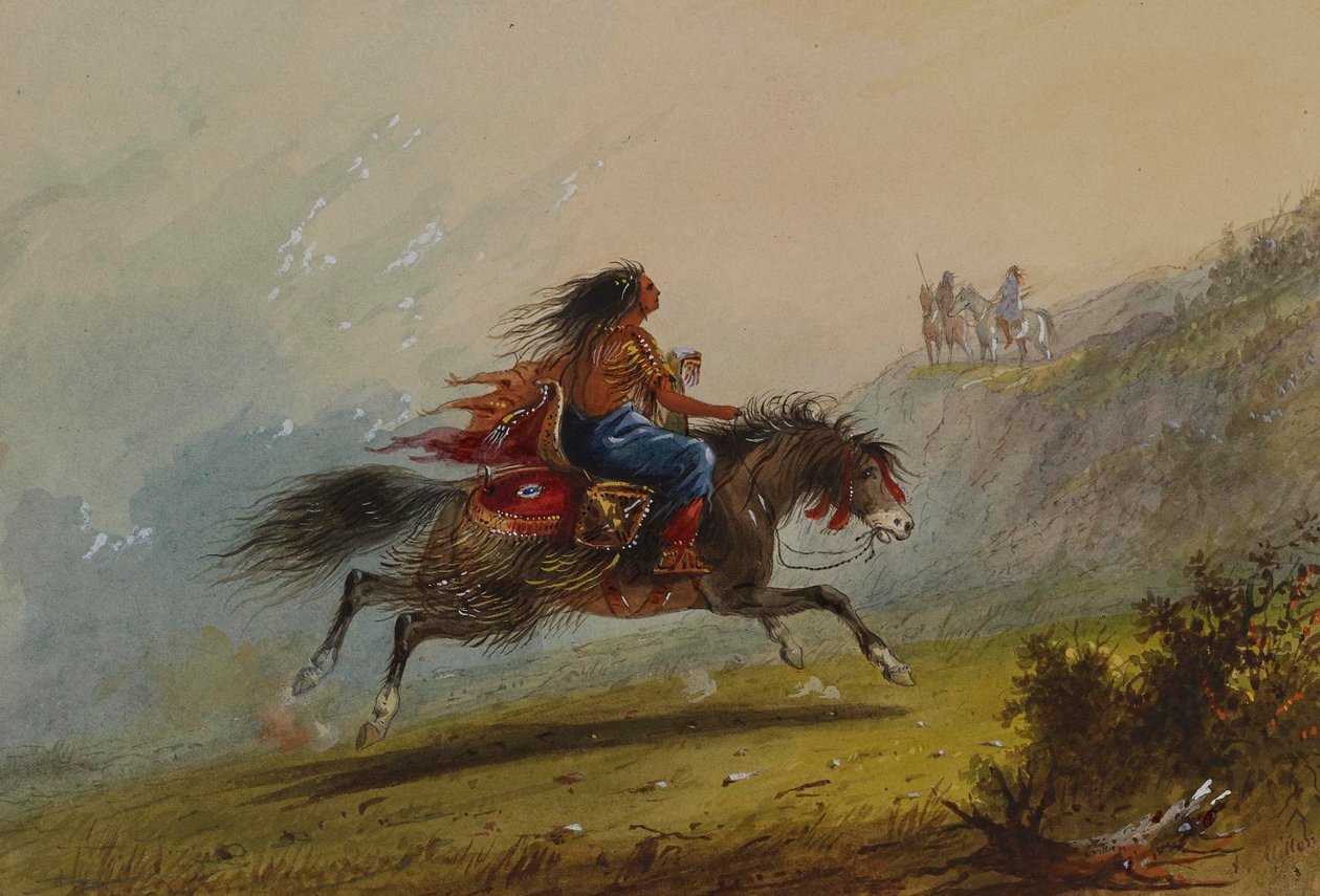 Een Indiaans meisje (Sioux) te paard door Alfred Jacob Miller