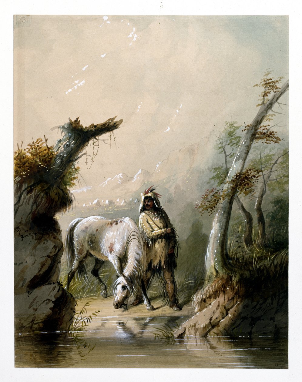 Auguste en zijn paard door Alfred Jacob Miller