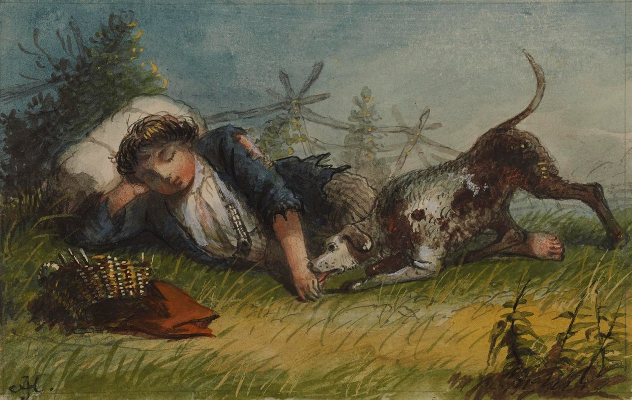 Bedeljongen en zijn hond door Alfred Jacob Miller