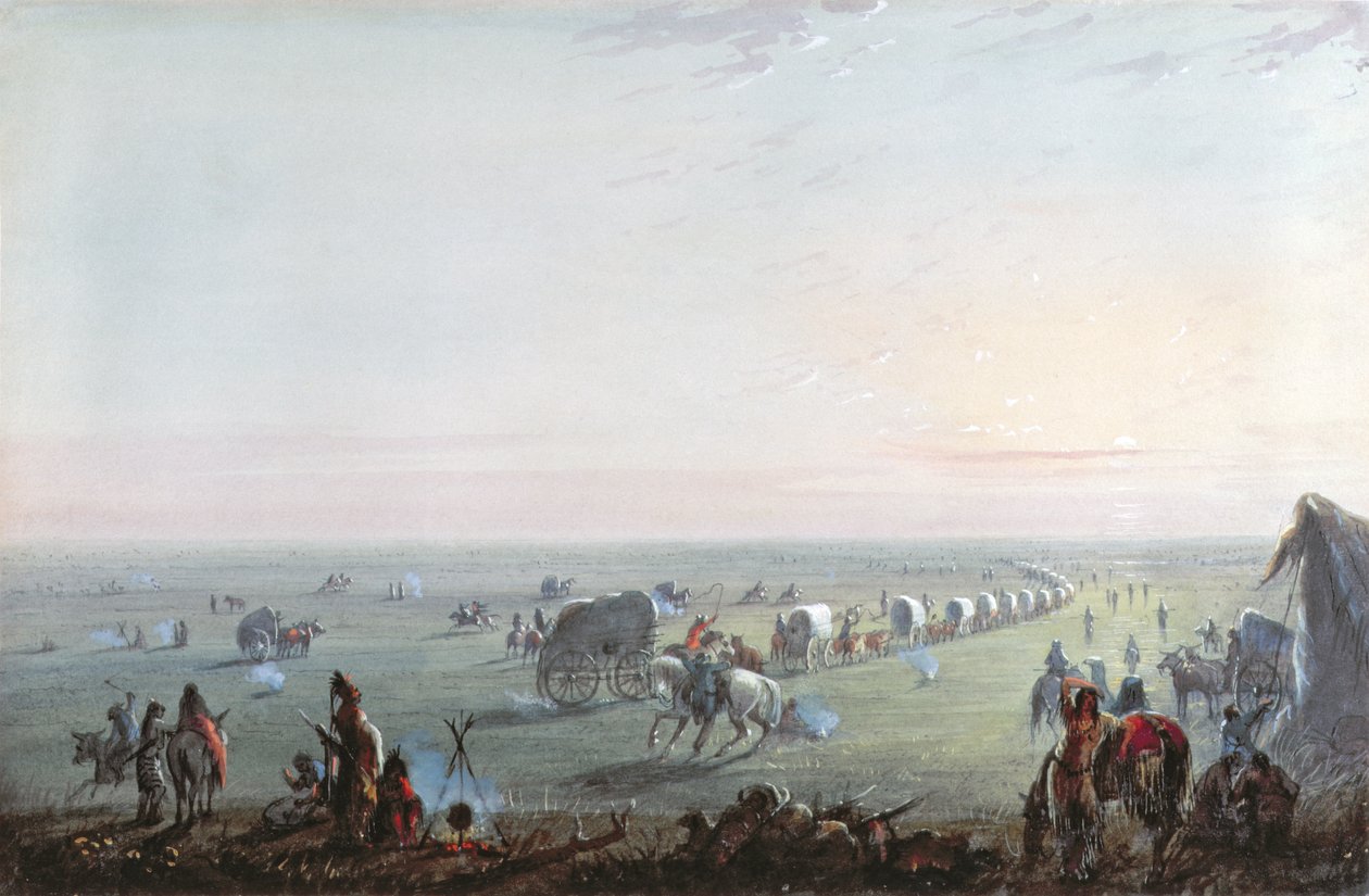 Kamp opbreken bij zonsopgang door Alfred Jacob Miller