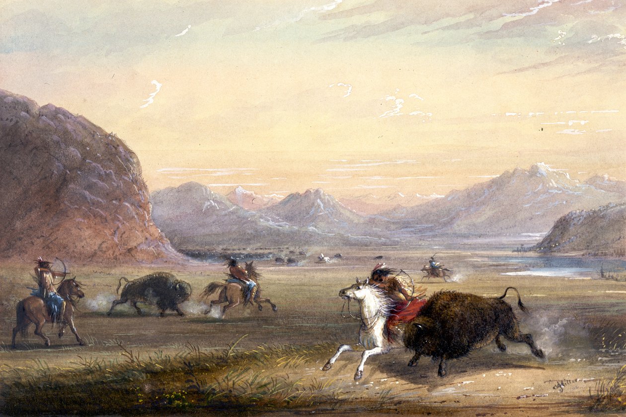 Bizons jagen, nabij Independence Rock door Alfred Jacob Miller