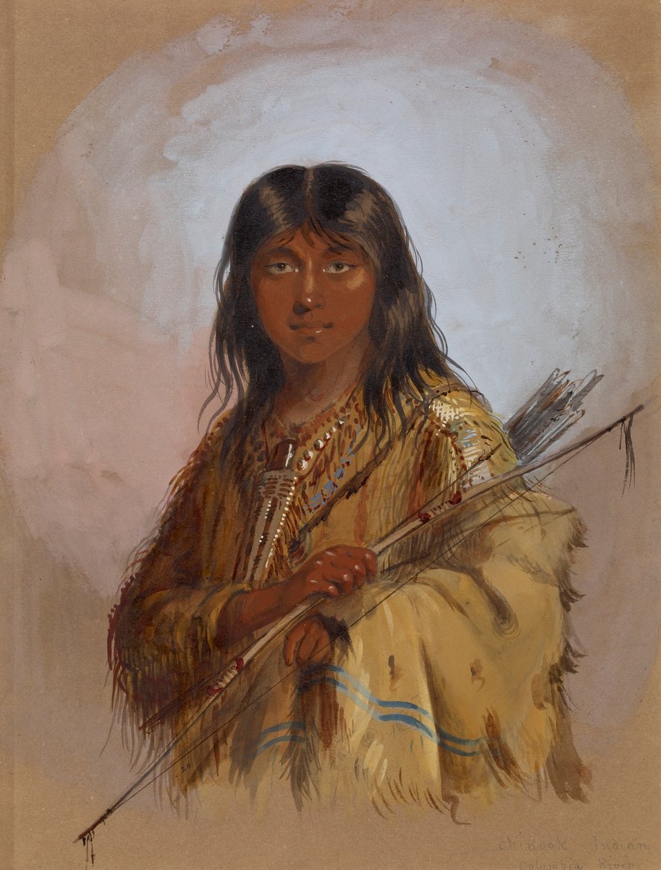 Chinook-indianen: Columbia-rivier door Alfred Jacob Miller