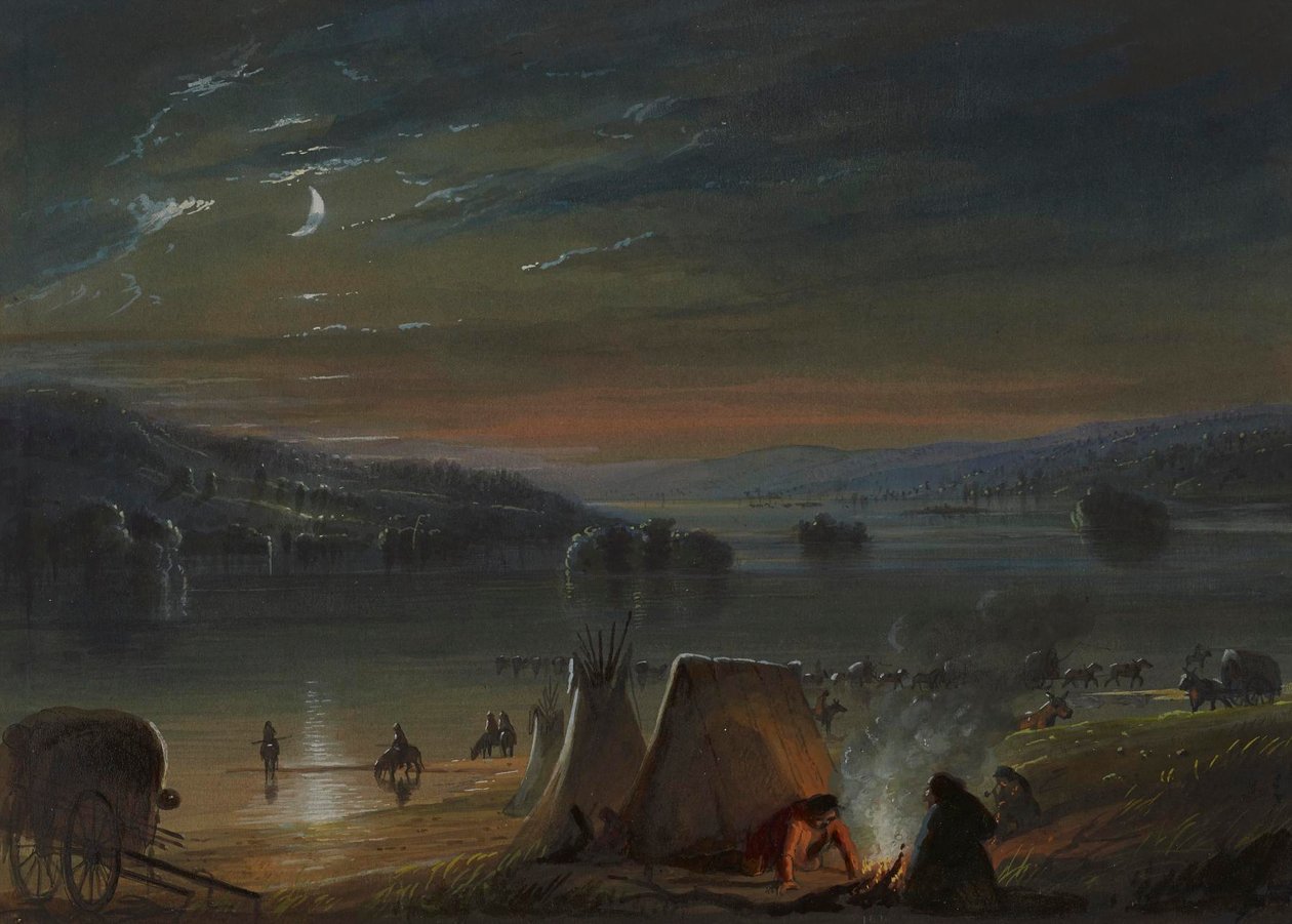 De rivier oversteken: maanlicht door Alfred Jacob Miller
