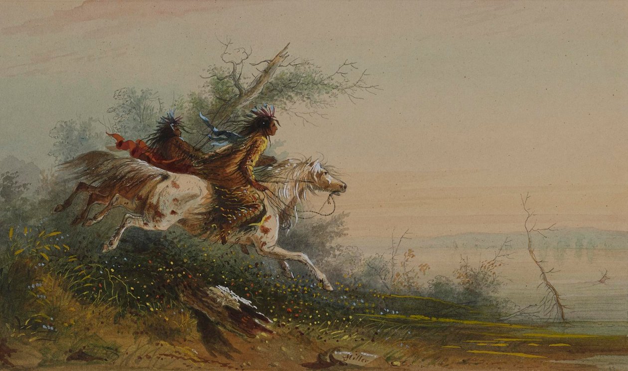 Eland zwemmend in de Platte door Alfred Jacob Miller