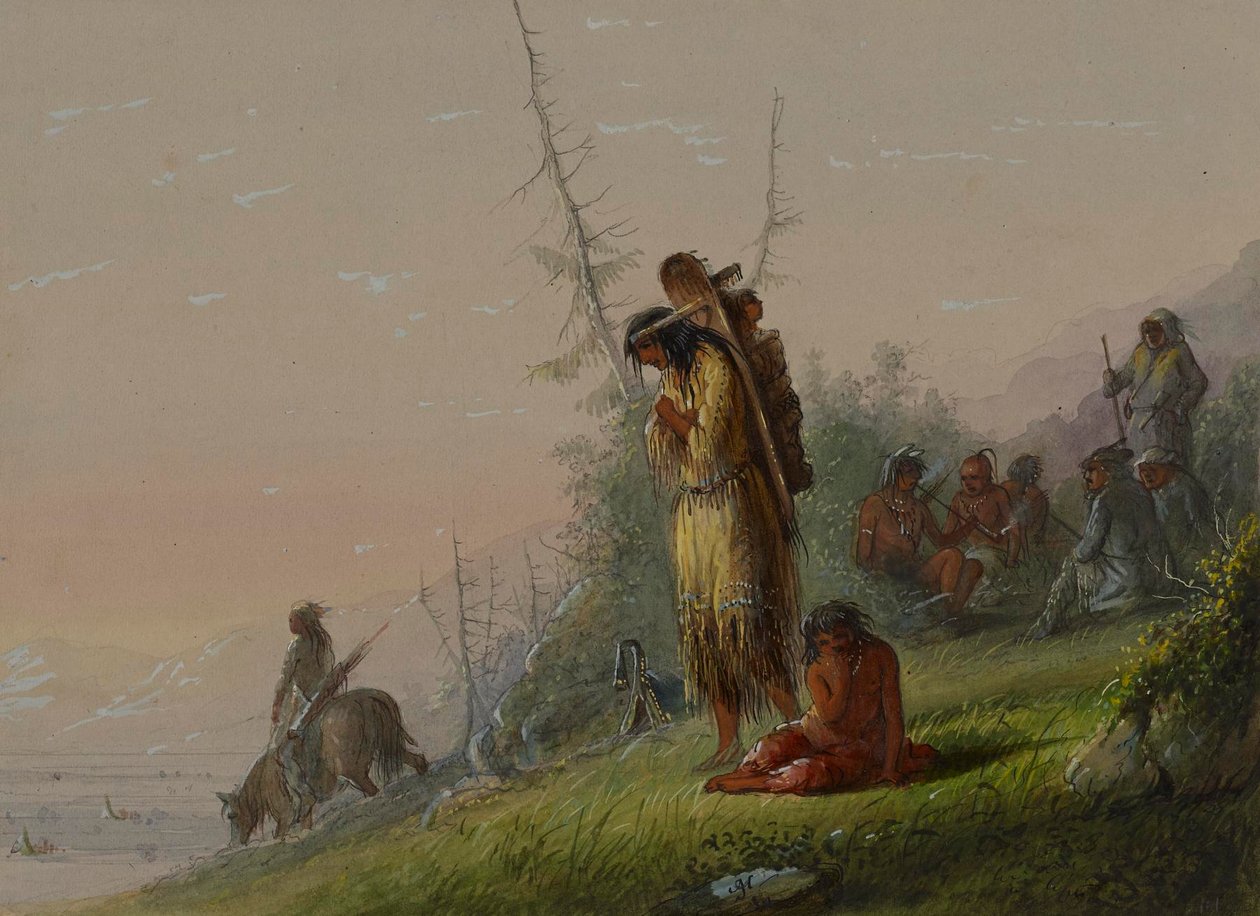 Kampement van indianen door Alfred Jacob Miller